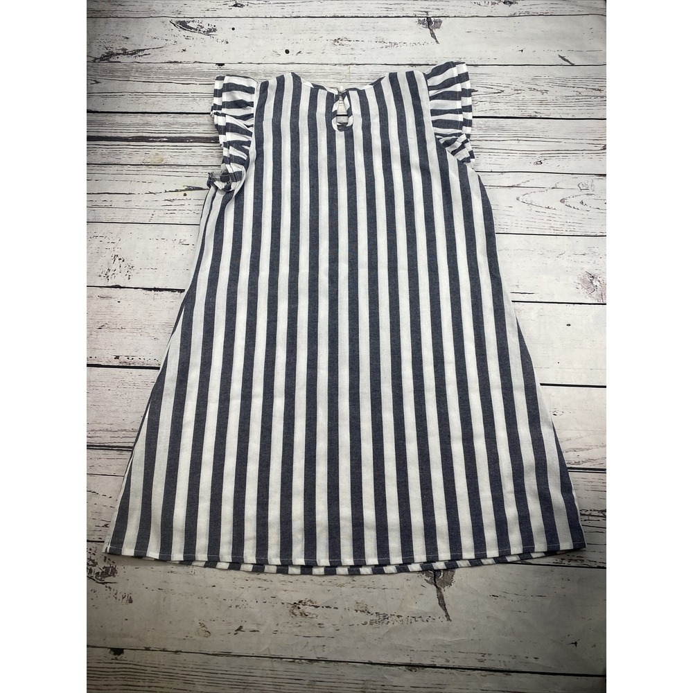 Shein Navy Blue White Striped Shift Dress Sleeveless Ruffle Shoulder Women's M‎ - Picture 7 of 8